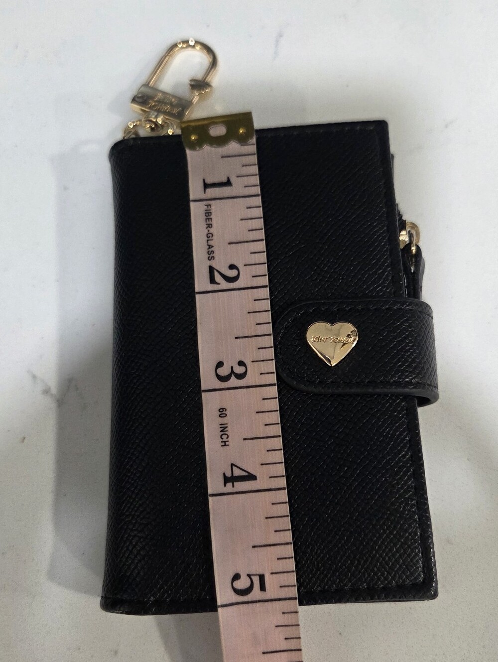 Betsey Johnson Card Holder Wallet Wristlet Keychain Faux Leather Black - Picture 11 of 14
